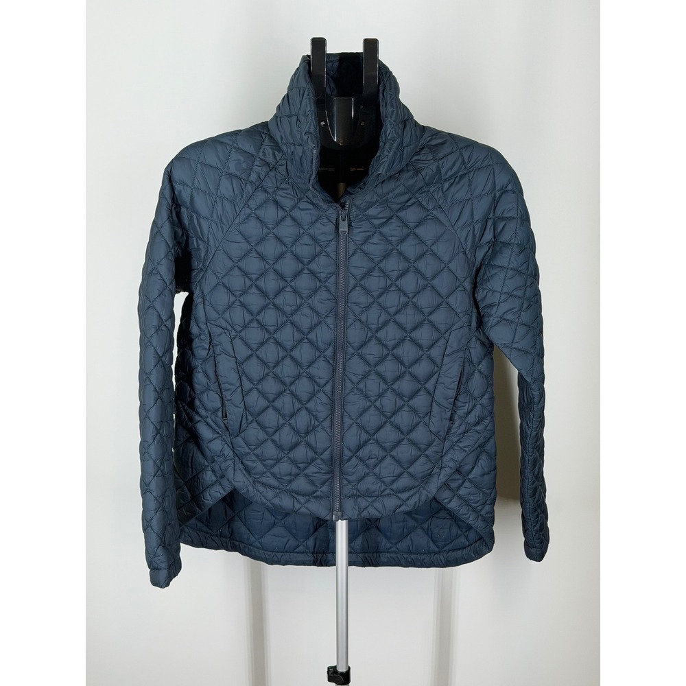 Athleta Womens XS Navy Blue Quilted Puffer Jacket High Low Hem Diamond Stitch